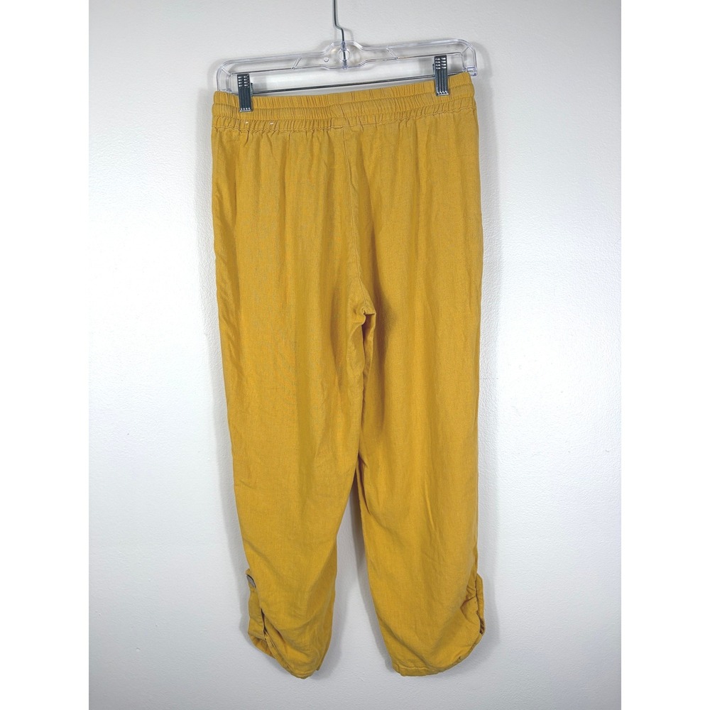 Jules and Leopold Linen Blend Drawstring Capri Mustard Small Boho Summer Casual - Picture 2 of 7